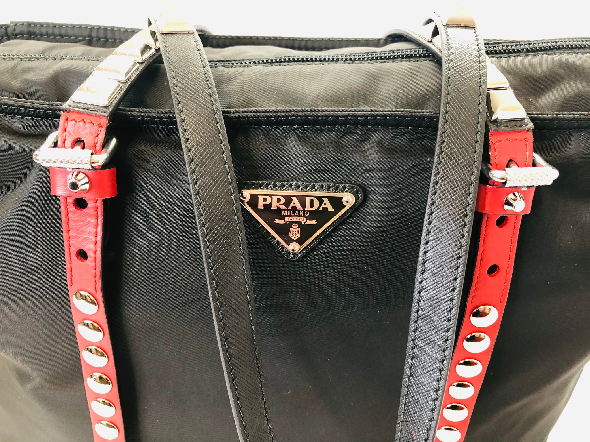 Prada Italy. Navy Nylon and Navy Leather Tote/Shoulder Bag