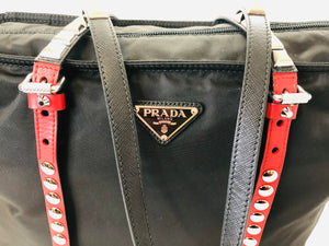 Black Leather-trim Re-Nylon canvas bag, Prada